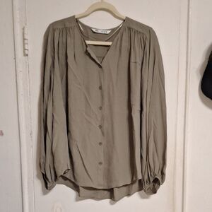 Zara Olive Button-Up Blouse